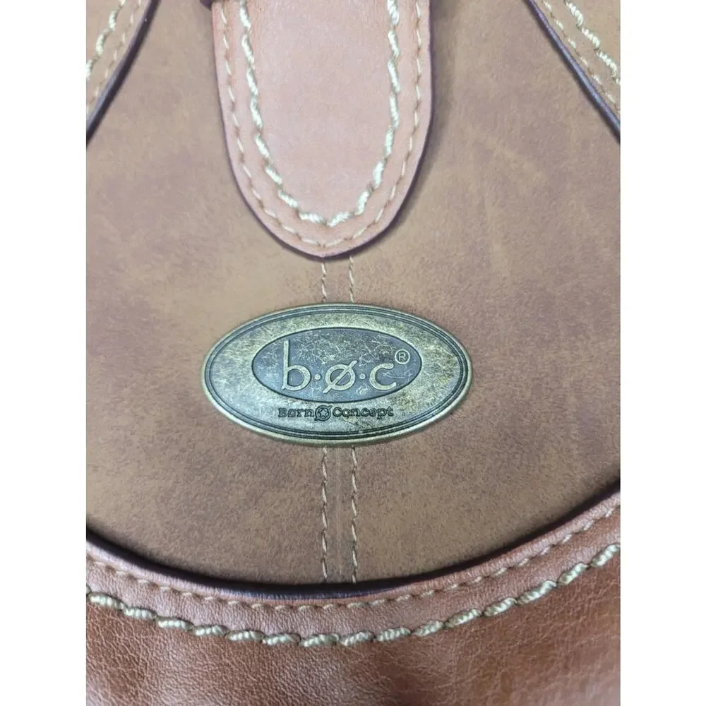 B.O.C Born Concept Shoulder Purse Bag Brown Vinyl Leather Dual Zips Stitches